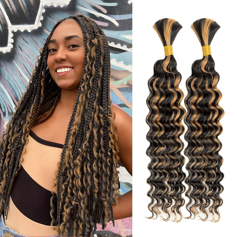 "Ombre 1B/27 Deep Wave Bulk Braiding Hair – 2 Bundles, 26”