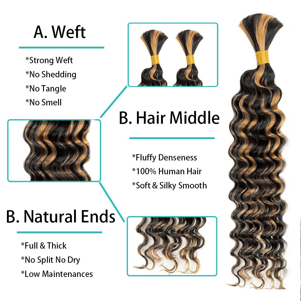 "Ombre 1B/27 Deep Wave Bulk Braiding Hair – 2 Bundles, 26”