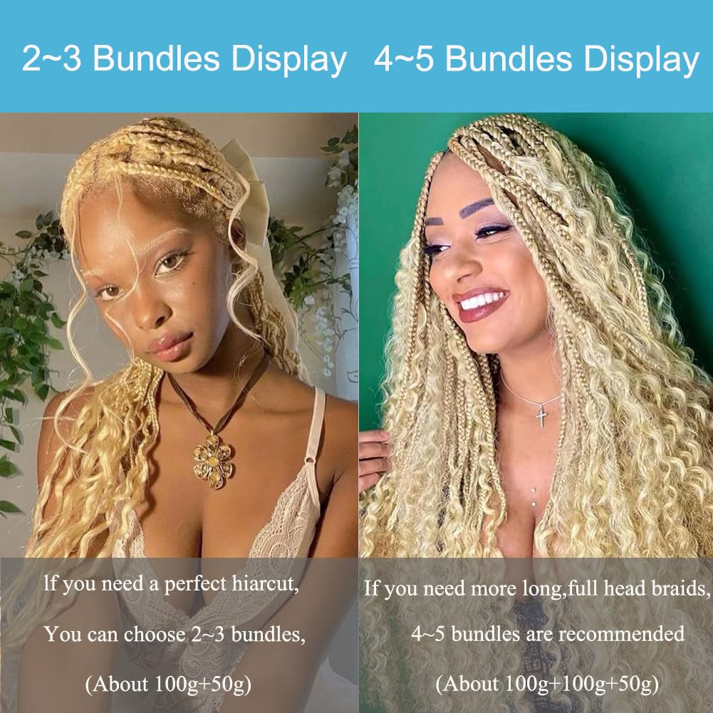 613 Blonde 14 Inch 2 Bundles 100G Deep Curly Wave Bulk Human Hair for Braiding Unprocessed Brazilian Virgin Water Wave Human Braiding Hair for Boho Braids Wet and Wavy Braiding Hair