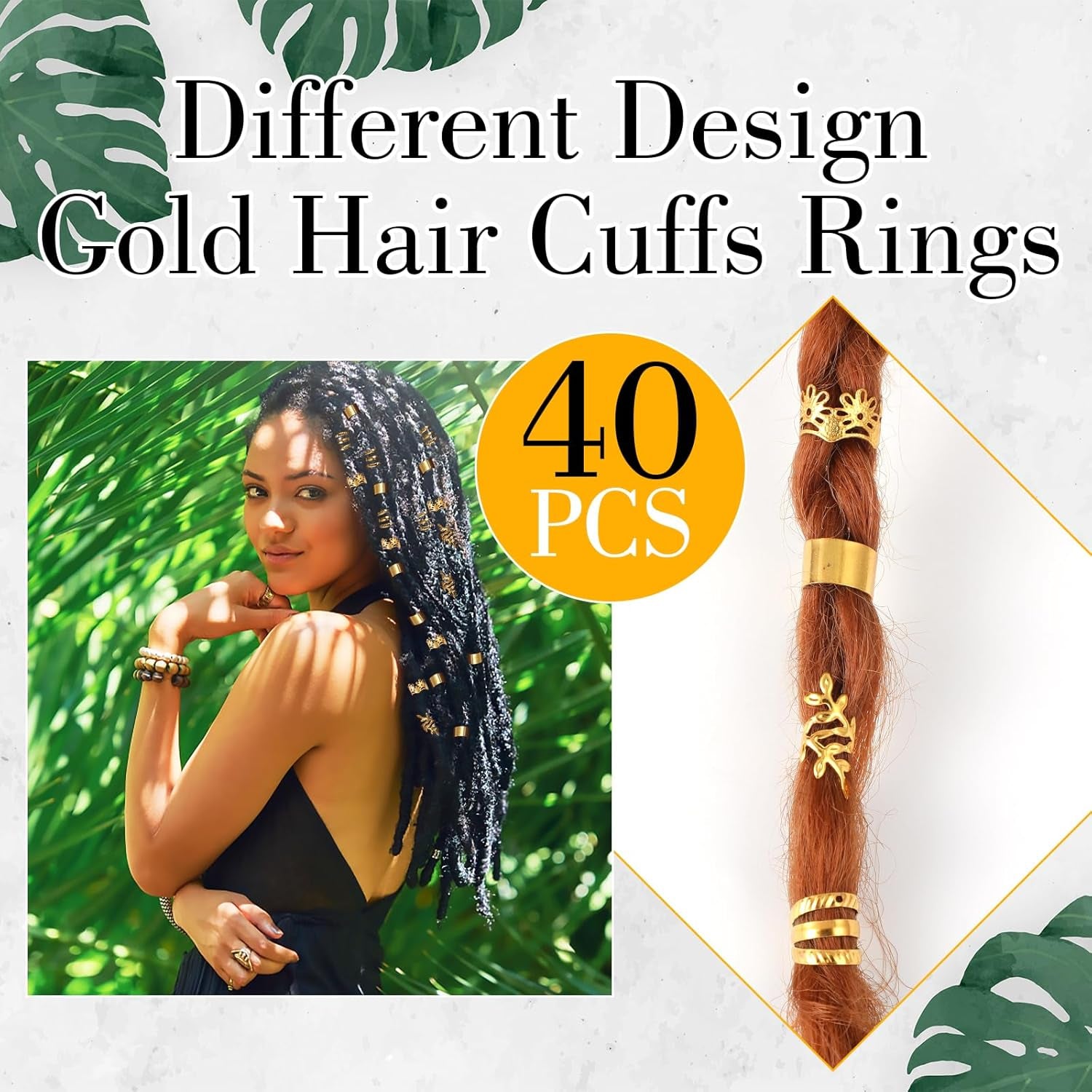 40Pcs Hair Cuffs for Braids Gold Hair Jewelry for Braid Accessories Loc Hair Jewelry Clips Metal Dreadlock Braid Charms Hair Decoration for Women Girls Non-Piercing Ear Clips