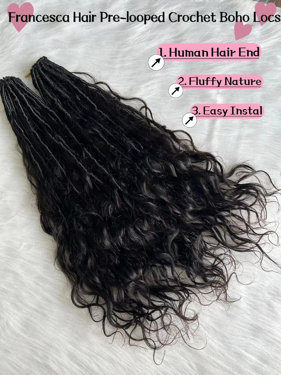 Pre-Looped Crochet Boho Faux Locs with Human Hair  26 Inch (Pack of 2)