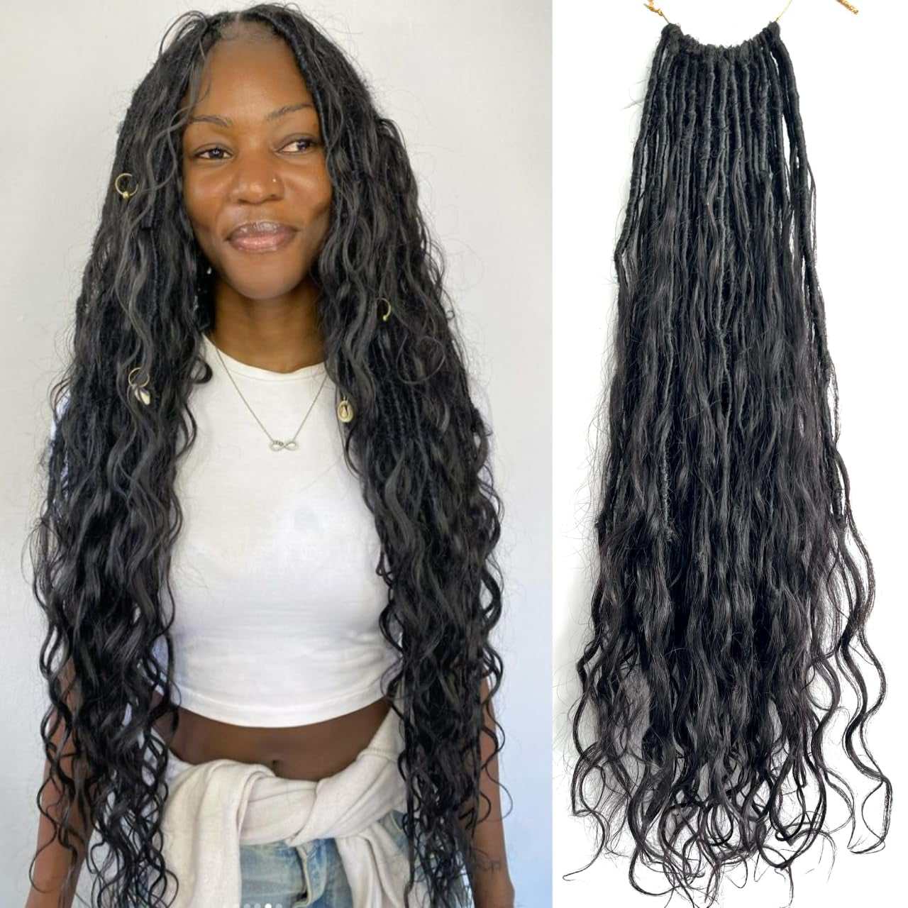 Pre-Looped Crochet Boho Faux Locs with Human Hair  26 Inch (Pack of 2)