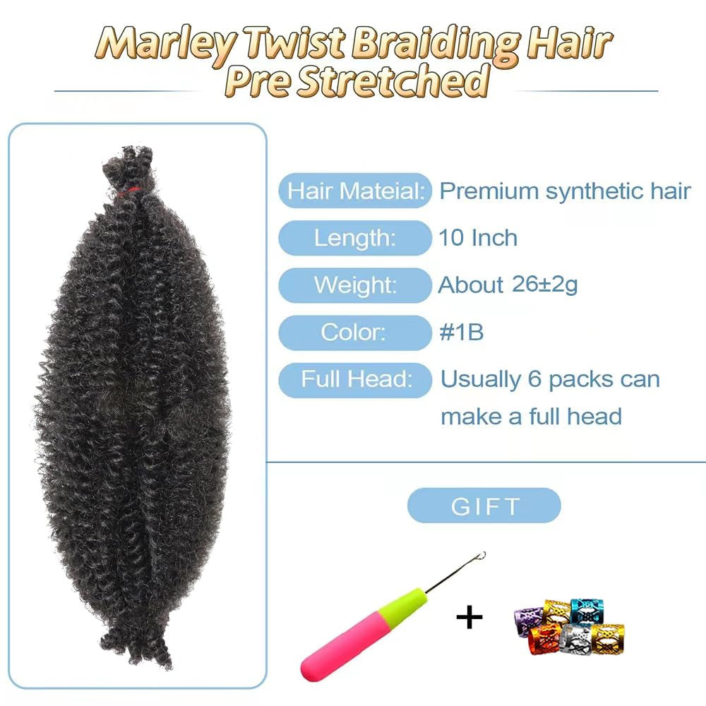 10 Inch Braiding Hair Marley Hair for Faux Locs Crochet Hair Passion Twist Hair Spring Twist Hair Butterfly Locs Soft Locs Curly Braiding Hair Marley Hair Extensions Cuban Twist Hair(3 Packs,1B)