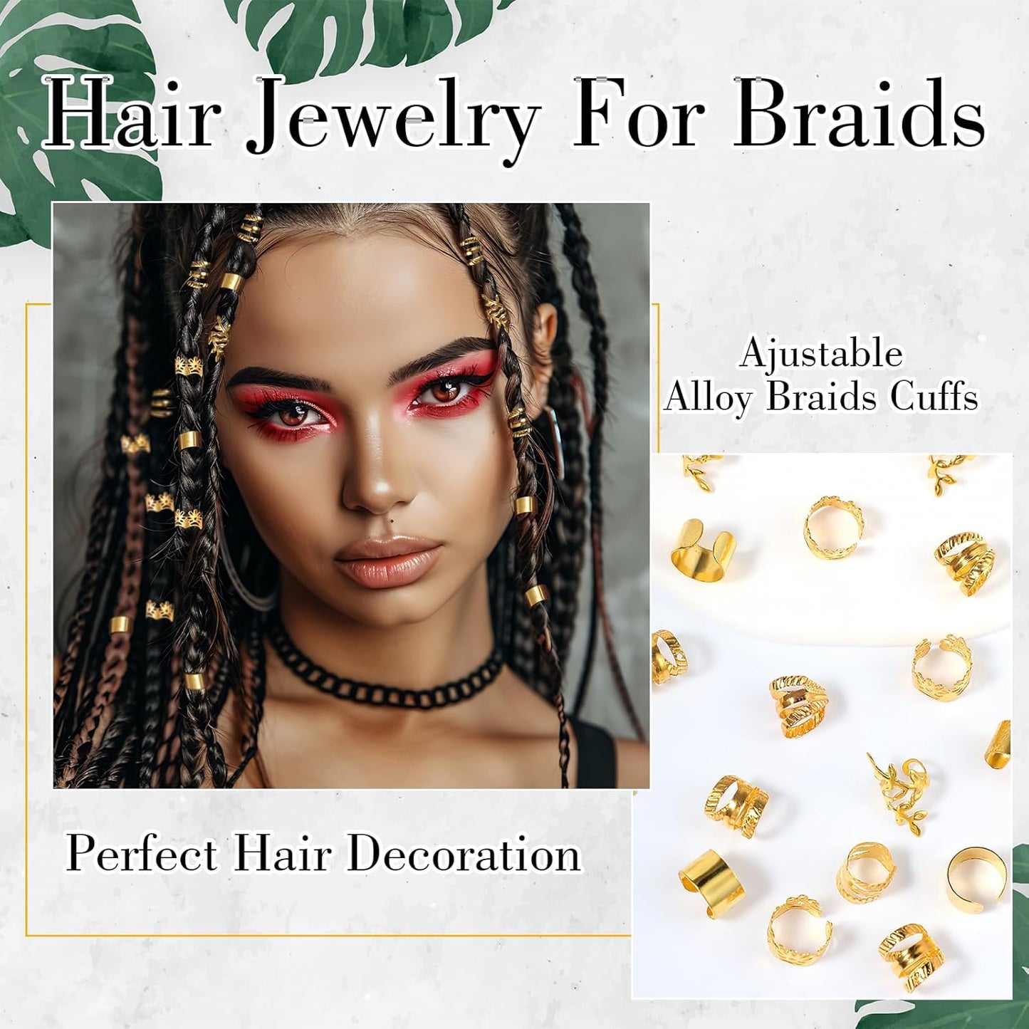 40Pcs Hair Cuffs for Braids Gold Hair Jewelry for Braid Accessories Loc Hair Jewelry Clips Metal Dreadlock Braid Charms Hair Decoration for Women Girls Non-Piercing Ear Clips